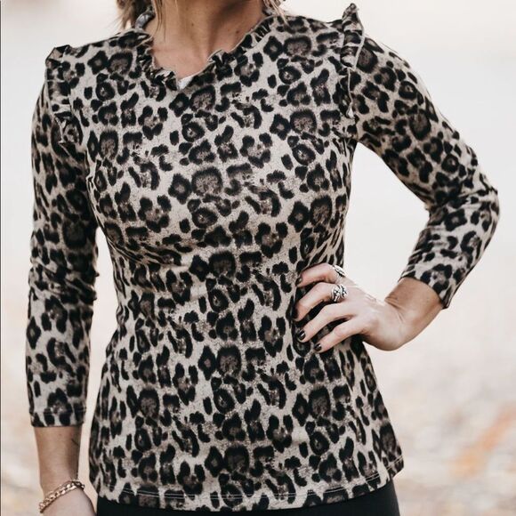 Leopard long sleeve wear to work blouse black - Picture 2 of 3